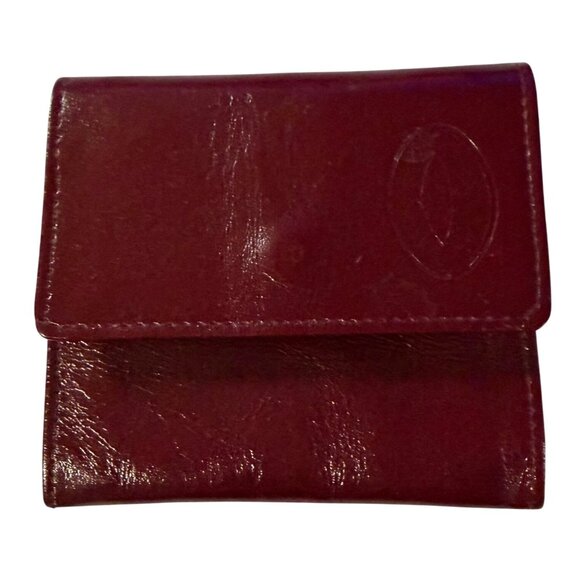 CARTIER Oxblood Red Leather Two Slot Fold Over Flap Wallet Vintage 3.5” X 3”